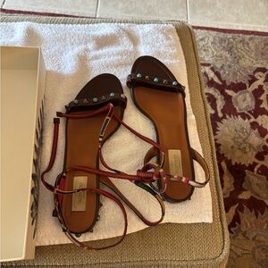 Valentino Brown Sandals with Multicolor Straps